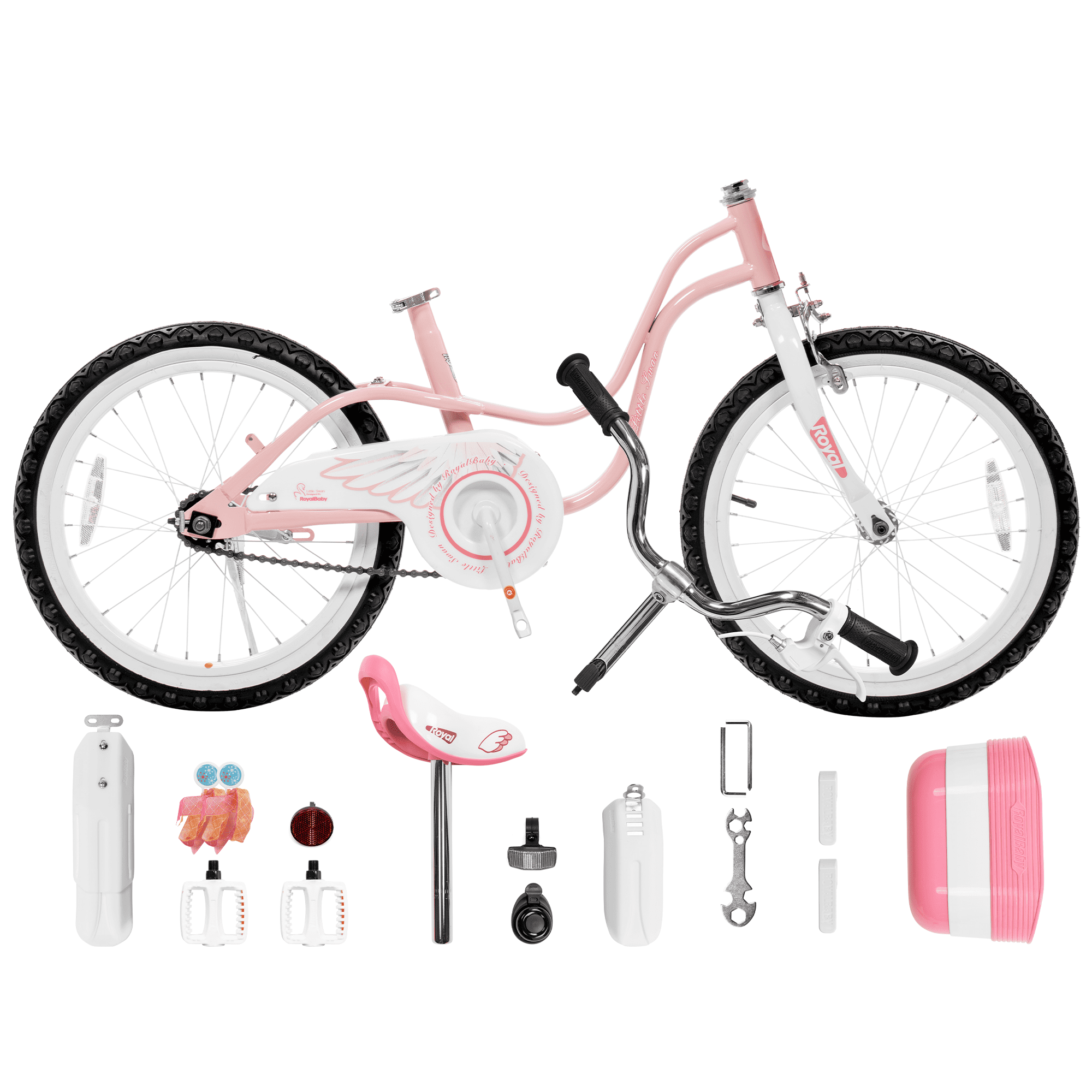 Royalbaby Little Swan Light Pink 18 Girl's Bicycle With Training Wheels and Basket