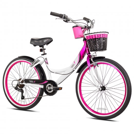 Susan G. Komen 24 In. Multi-Speed Cruiser Girl\'s Bike, Pink, White and Black