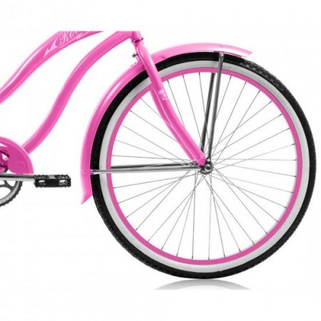 Micargi ROVER GX 26" Beach Cruiser Coaster Brake Single Speed Stainless Steel Spokes One Piece Crank Alloy Pink Rims 36H With Fenders Color: Pink/ Pink Rim