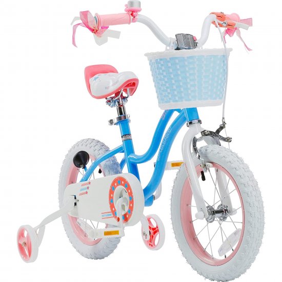 Royalbaby Girls Kids Bike Star girl 14 In Bicycle Basket Training Wheels Blue Child\'s Cycle
