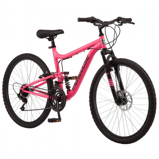 Mongoose Major Mountain Bike, 26-inch wheels, 21 speeds, pink, womens style frame