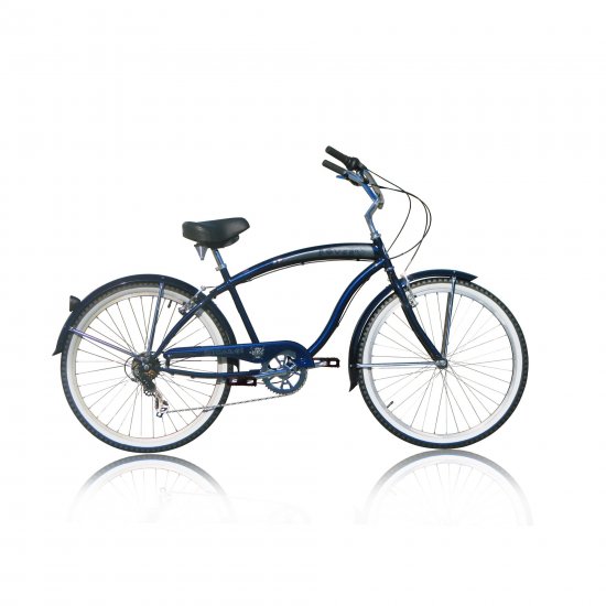 Micargi ROVER 7 Speed 26\" Beach Cruiser Shimano TX-35 7 Speed V-Brake Stainless Steel Spokes One Piece Crank Alloy Matte Black Rims 36H With Fender Color: Dark Blue/ Black