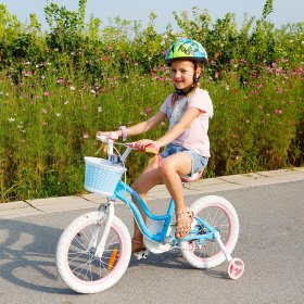 Royalbaby Girls Kids Bike Star girl 14 In Bicycle Basket Training Wheels Blue Child's Cycle