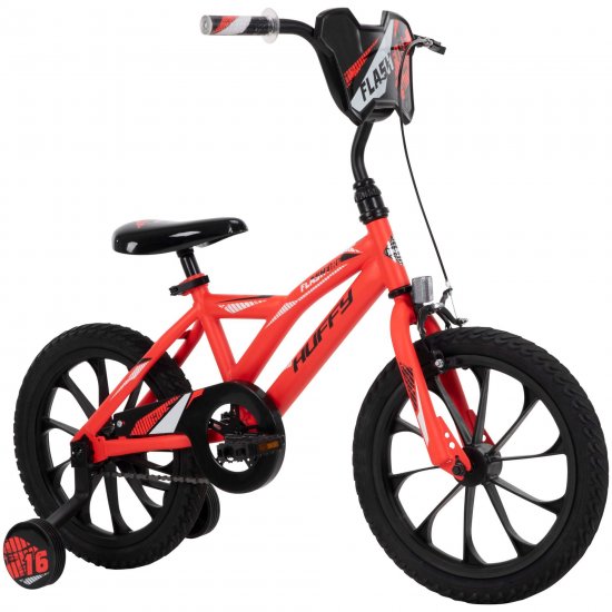 Huffy 16-inch Flashfire Boys\' Bike for Kids, Red Neon