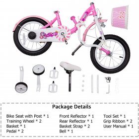 RoyalBaby Chipmunk Girls Kids Bike Bicycle with Basket Training Wheels Kickstand 16 Inch Lollipop Pink