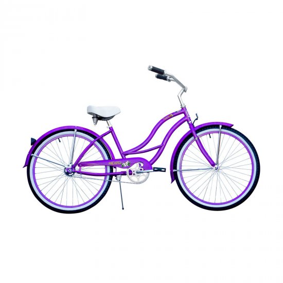 Micargi TAHITI 26\" Beach Cruiser Coaster Brake Stainless Steel Spokes One Piece Crank Alloy Purple Rims 36H With Fenders Color: Purple/ Purple