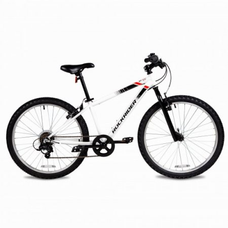 Decathlon Rock Rider ST100, Mountain Bike, 24 In., Kids 4 Ft. 5 In. to 4 Ft. 11 In., White